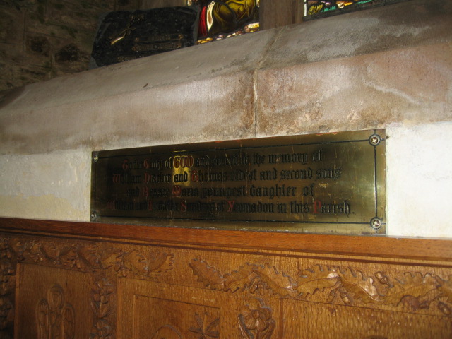 NAME: HACKER William DIED: BORN: AGE:
NAME: HACKER Thomas DIED: BORN: AGE:
INSCRIPTION: To the Glory of God and Sacred to the Memory of William Hacker and Thomas eldest and second sons of Bessie Maria youngest daughter of William and Isabella Sanders of Yeomadon in this Parish
Position 12 on Interior Plan
IMG_0019.JPG